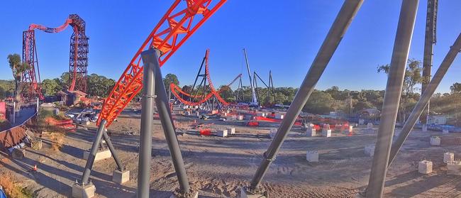 CCTV images of Dreamworld's $32M Steel Taipan roller coaster under construction on April 23, 2021.