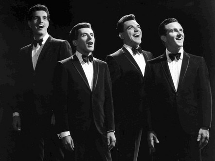 THE FOUR SEASONS: (from left) Bob Gaudio, Frankie Valli, Nick Massi, Tommy DeVito. Photo Courtesy of The Four Seasons.