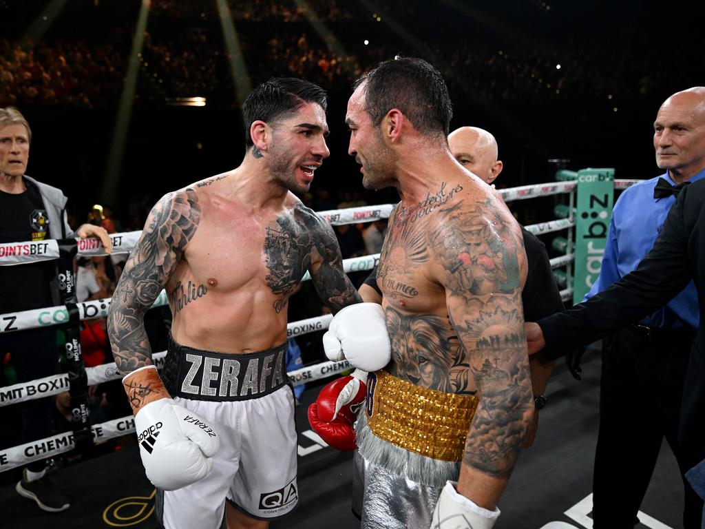 Michael Zerafa and Tom Browne post fight. Picture: No Limit Boxing.