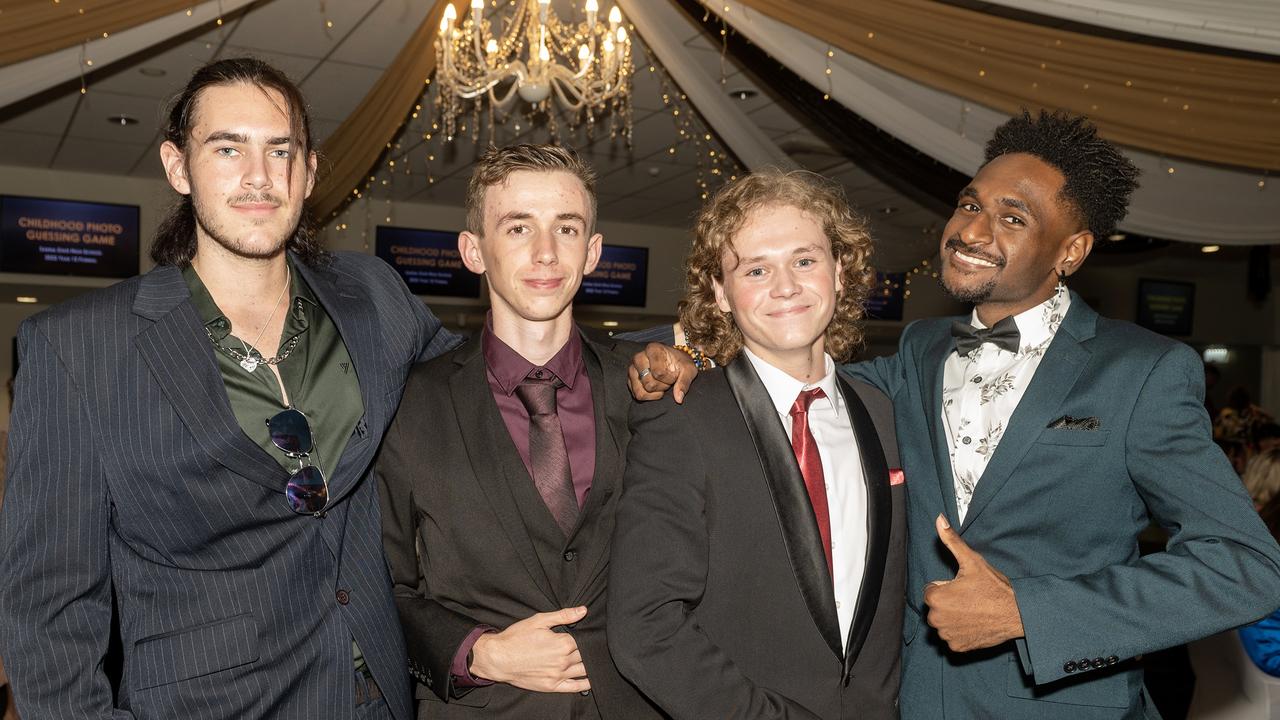 Damian Martin, Ashley Gross, Peter Sypher and Kidro Edagi at Sarina State High School Year 12 Formal Wednesday 16 November 2022. Picture: Michaela Harlow