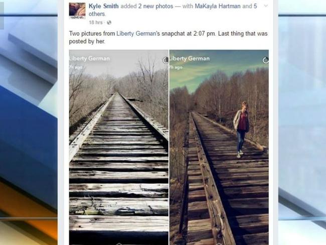 Libby posted two these photos of the old railway bridge at 2.07pm on February 13 to her Snapchat account, one of them featuring Abby. It was the last time anyone heard from the girls.