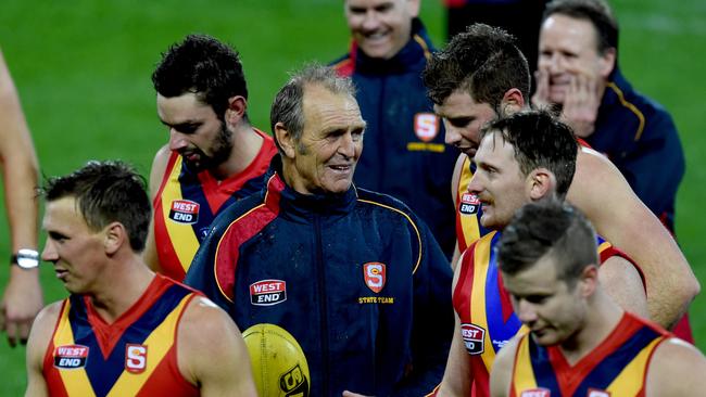 Coach Graham Cornes with the SANFL state team at Adelaide Oval. Picture: Sam Wundke