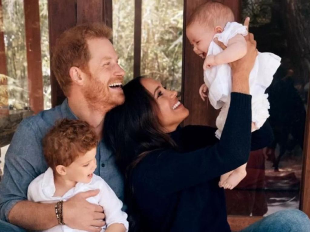 Harry, Archie, Meghan and Lilibet in their 2021 Christmas card photo.