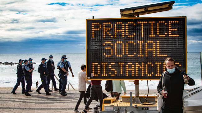 Police patrolling Coogee Beach. Picture: Julian Andrews