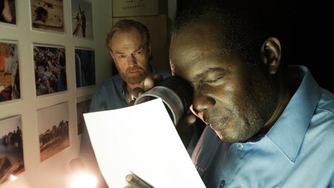 Andrew Luri and Hugo Weaving in Hearts and Bones, streaming now.