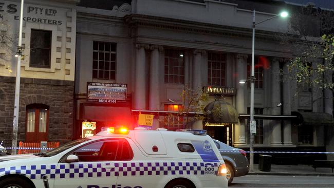 A police cordon outside Inflation nightclub on King St after the incident. Picture: Andrew Henshaw