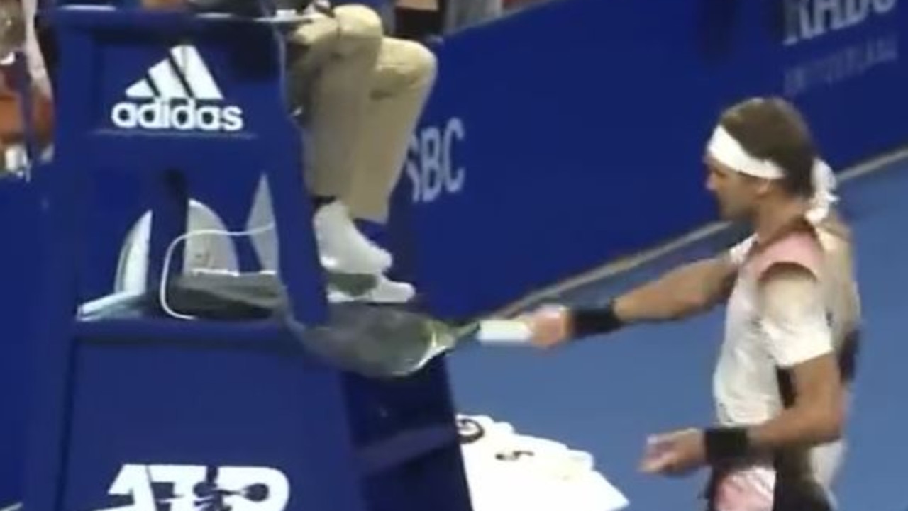 Alexander Zverev hits the chair umpire's seat in massive meltdown in ATP event Acapulco. The world No. 4 was kicked out of tournament