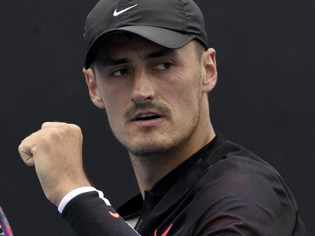 Australian Open Tennis. Qualifying. Bernard Tomic vs Lorenzo Sonego on Court 8. Bernard Tomic pumps his fist after winning the 2nd set  .Pic: Michael Klein