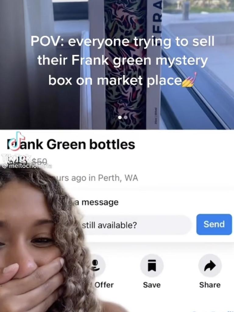 Unwanted Frank Green bottles have flooded Facebook Marketplace. Picture: TikTok.