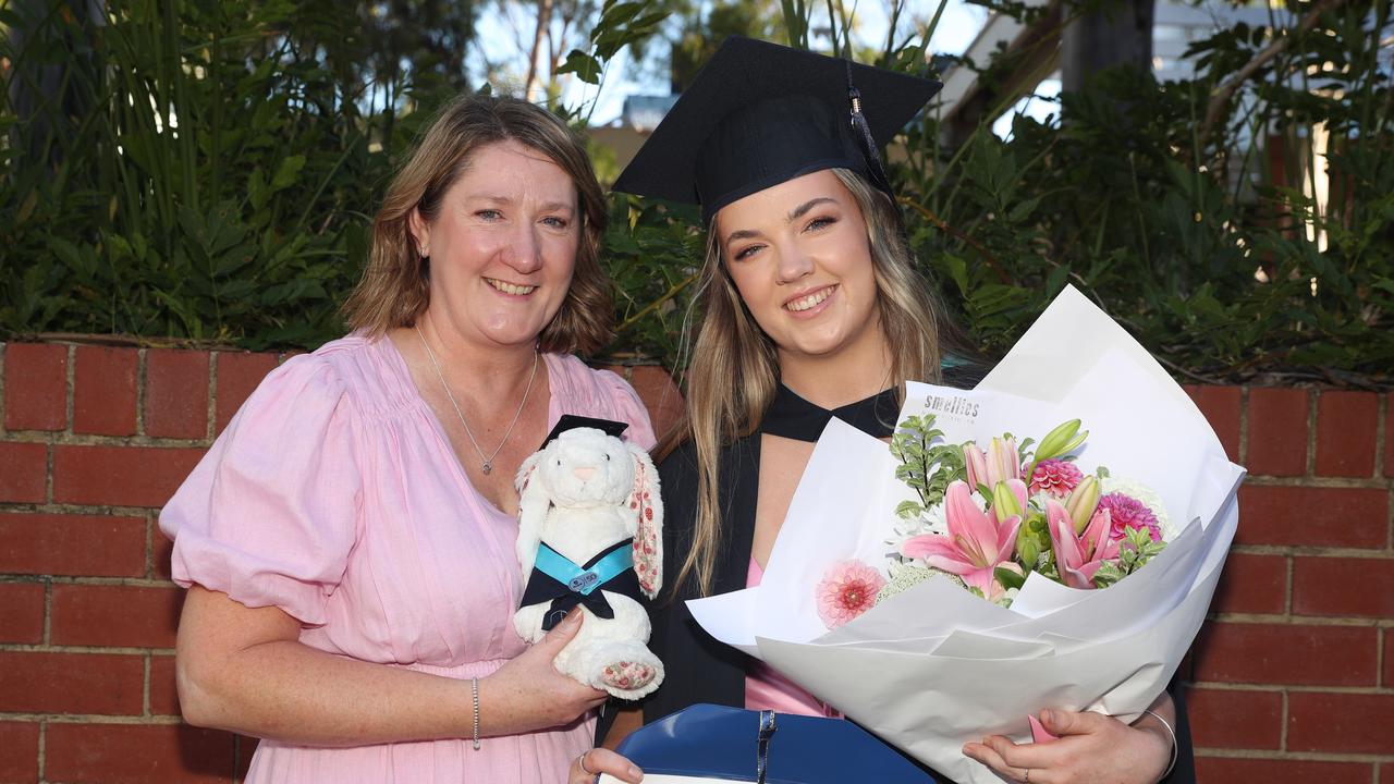 Graduate Chelsea Taylor and Carolyn at the Deakin graduation ceremony for nursing and midwifery students on Wednesday evening. Picture: Alan Barber