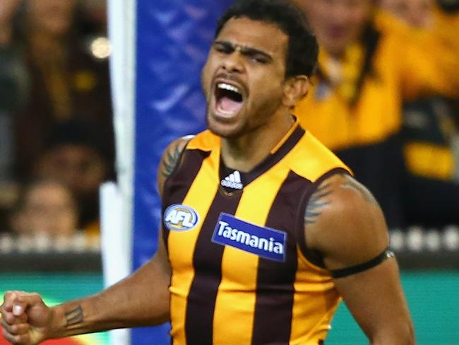 Cyril Rioli enjoys a goal in 2016. Picture: Quinn Rooney/Getty Images