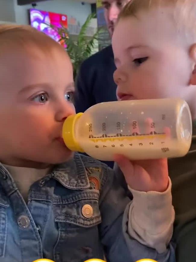 Byrne’s 17-month-old daughter Marlie-Mae drinking from a bottle. Source: Instagram