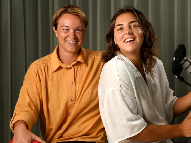 AFLW PLAYERS IN PODCAST. Courtney Cramey and Ebony Marinoff pictured at The Advertiser building. Picture: Tricia Watkinson