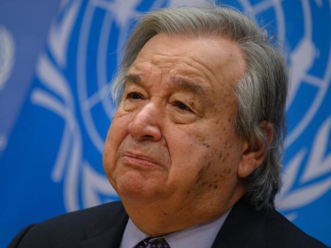 (FILES) In this file photo taken on December 19, 2022 UN Secretary-General Antonio Guterres delivers remarks during the End of Year Press Conference at the UN headquarters in New York City. - UN chief Antonio Guterres warned nations February 6, 2023 that he fears the likelihood of further escalation in the Russia-Ukraine conflict means the world is heading towards a "wider war." (Photo by Ed JONES / AFP)