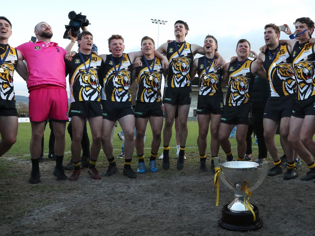 Tigers celebrate. TSL grand final Kingborough Tigers V North Launceston. Picture: Nikki Davis-Jones