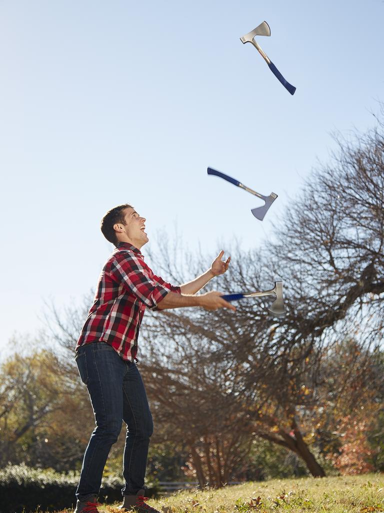 Josh Horton - Most consecutive axe juggling catches. Picture: Kevin Scott Ramos/Guinness World Records