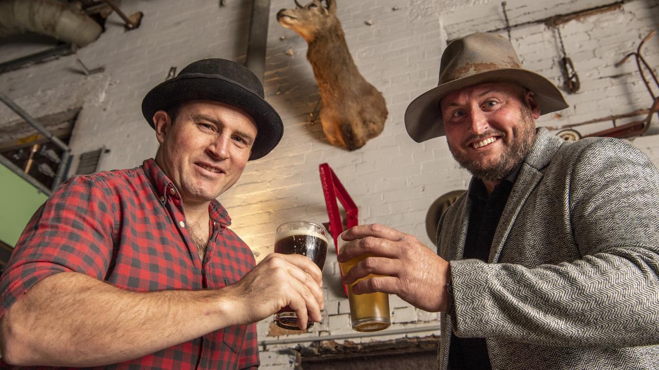 Professor John Bennett (left) and Mal Campbell from Mouse Proof Brewing. Picture: Nev Madsen.