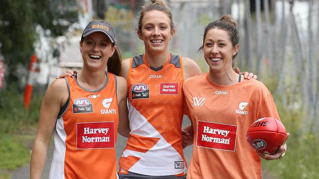 Giants players (from left) Rene Forth, Emma Swanson and Nicola Barr. Picture: Wayne Ludbey