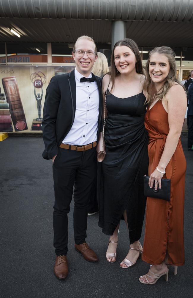 Representing Focus HR are Matt Shepherd and Abi Davidson with Nikara Moss (right) of RSM at the Focus HR Business Excellence Awards 2023 hosted by Toowoomba Chamber at Rumours International, Saturday, October 21, 2023. Picture: Kevin Farmer