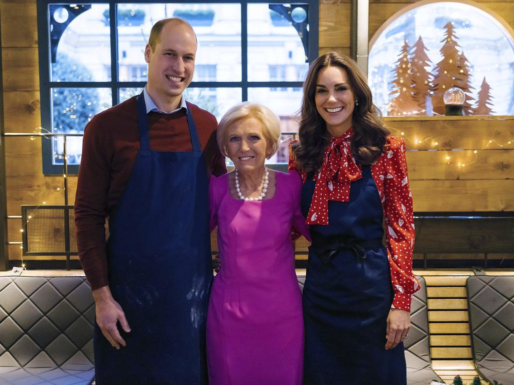 Prince William, Kate, the Duchess of Cambridge and Mary Berry appeared on UK TV in A Berry Royal Christmas. Picture: BBC via AP