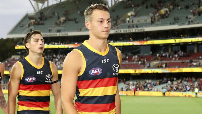 Doedee walks off Adelaide Oval after suffering the ACL injury. Picture SARAH REED