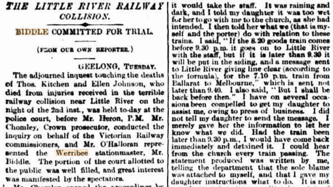 The Sunbury accident is reported in The Argus on April 6, 1884. Picture: Trobe collection, National Library of Australia.