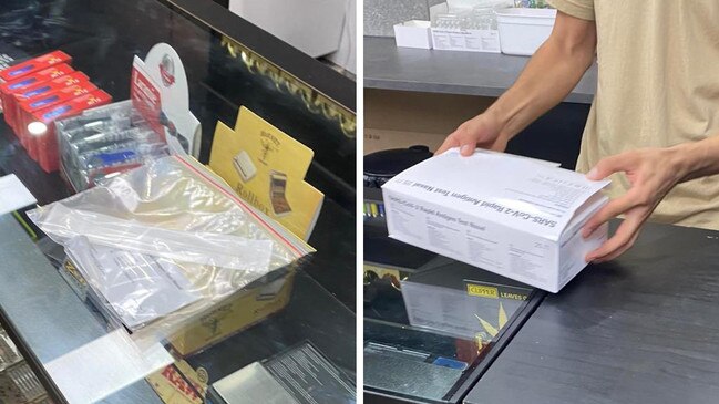 An Ipswich convenience store has reportedly been selling individual rapid antigen tests in Ziploc bags for $60. Pictures: Supplied