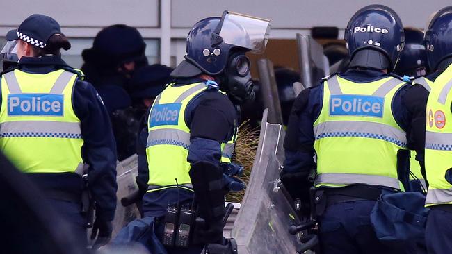 Police respond to the riot at the Ravenhall remand centre in July.