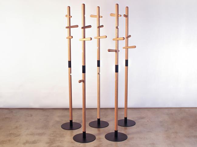 The Wedge Stand by Matt Pearson is a timber coat stand that features a series of movable timber pegs. It breaks down and assembles without the need for tools and is completely flat-packable into a custom-made carton. It is 100 per cent designed and made in Australia, from Handkrafted, handkrafted.com