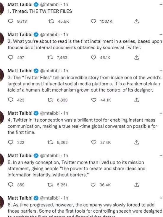 Matt Taibbi released the ‘Twitter Files’ on Friday. Picture: Twitter