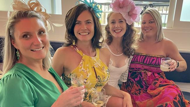 (L-R) Lisa Edwards, Vicki Peck, Danielle Simpson and Brooke Newnham enjoying the Melbourne Cup at Jensens Restaurant in Kareela Village. Picture: Ashleigh Tullis