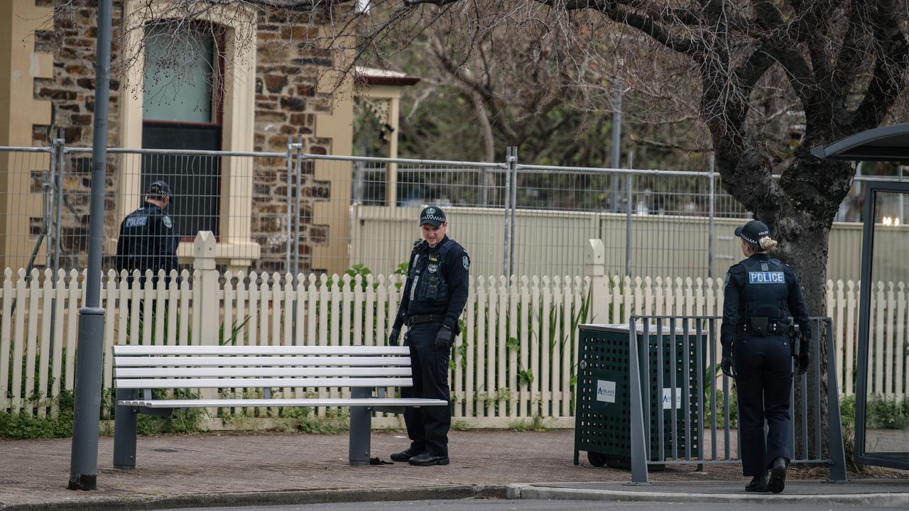 Police are seen searching on Sturt St on Tuesday morning. Picture: AAP Image/ Morgan Sette