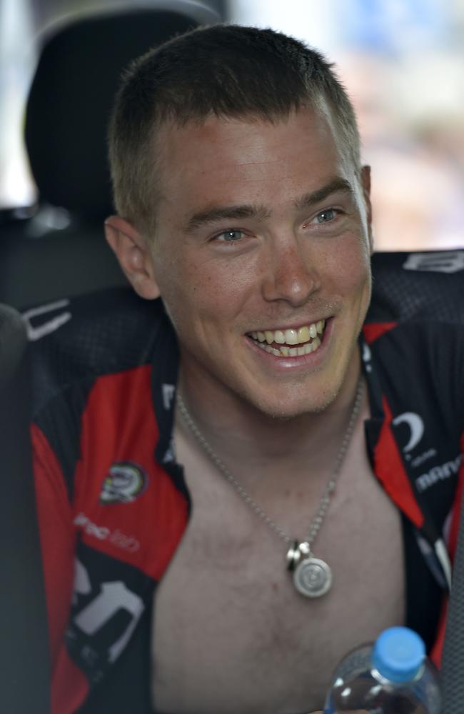 Dennis relaxes in the team's van at the start of Stage 3.