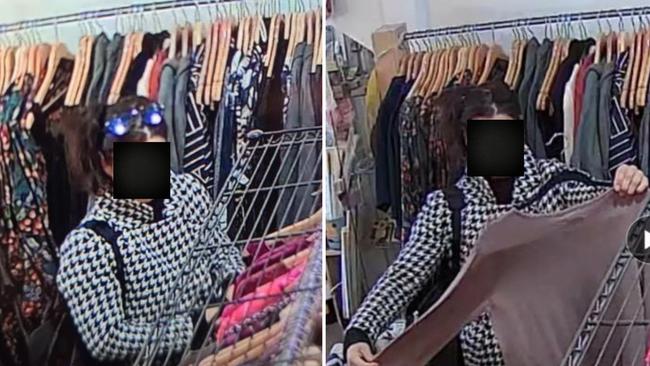 A woman accused of being caught on camera making off with $400 in merchandise from The Spotted Quoll Studio on Liverpool St.