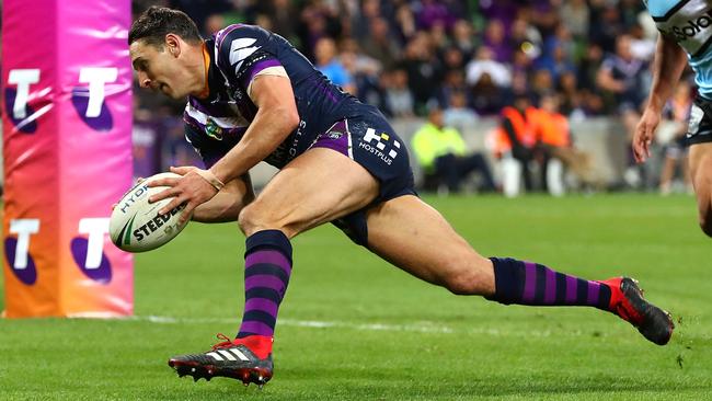 Billy Slater starred with two tries for the Storm. Picture: Getty Images