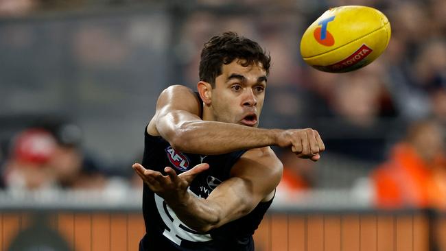 MELBOURNE, AUSTRALIA - SEPTEMBER 08: Jack Martin of the Blues in action during the 2023 AFL First Elimination Final match between the Carlton Blues and the Sydney Swans at Melbourne Cricket Ground on September 08, 2023 in Melbourne, Australia. (Photo by Michael Willson/AFL Photos via Getty Images)