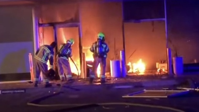 Detectives are investigating links between the burnt out car and an alleged arson attack on an Erina pilates studio on March 7, 2025. Picture: 7 News.