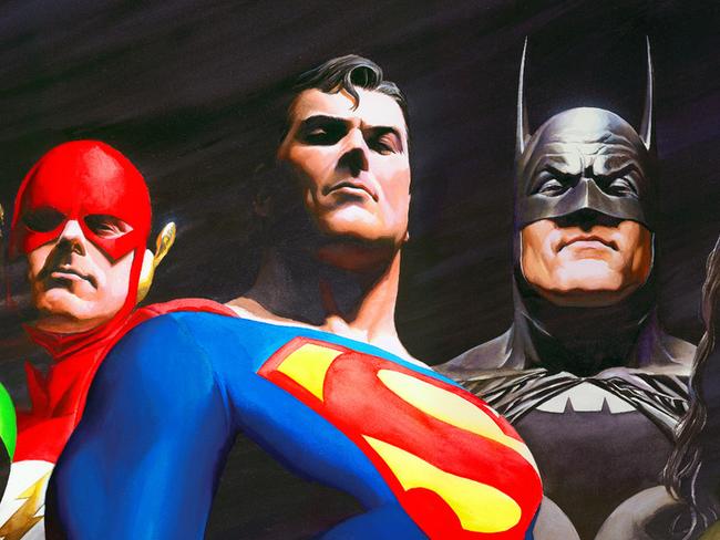 Original Seven superheroes, by Alex Ross. Silver K gallery exhibition