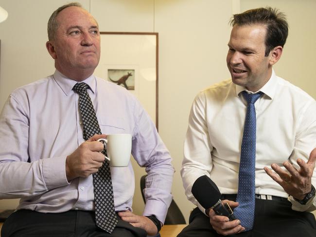 Barnaby Joyce and Matt Canavan say the trade portfolio should be held by the National Party. Picture: Gary Ramage