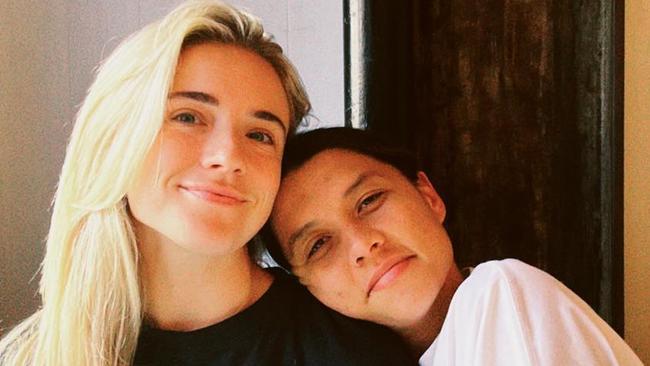 Matildas star Sam Kerr is reportedly engaged to Kristie Mewis. The couple confirmed the news in an exclusive interview, after Kristie was spotted wearing a stunning engagement ring in recent weeks. Picture: Instagram