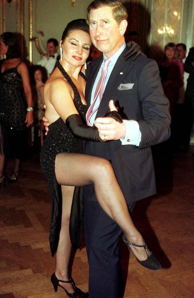 Prince Charles dances the tango with Adriana Vasile, at the Presidents Dinner in Buenos Aires in 1999. Picture: AP