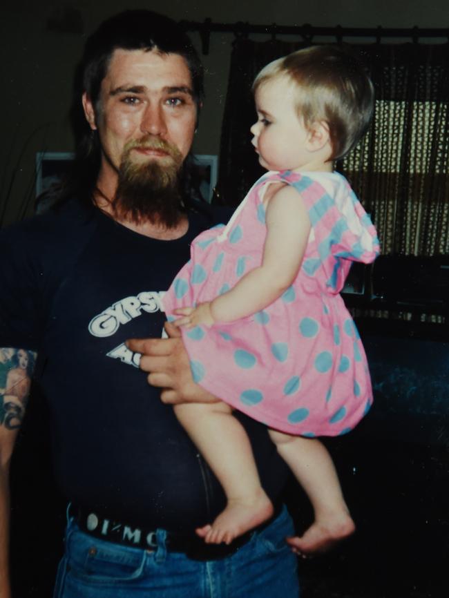 Steve Williams circa 1993 holding his daughter Blayze. Picture: Supplied by Jan Williams, Steve's mother