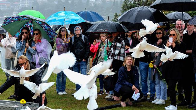 White doves released at the end of the Bali bombing commemoration ceremony. Picture: AFP