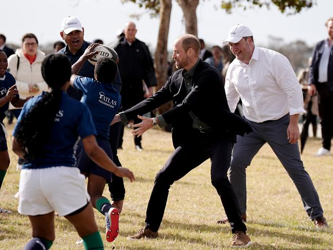 Prince William during a rugby coaching session at a secondary school in the Ocean View township. Picture: Getty Images