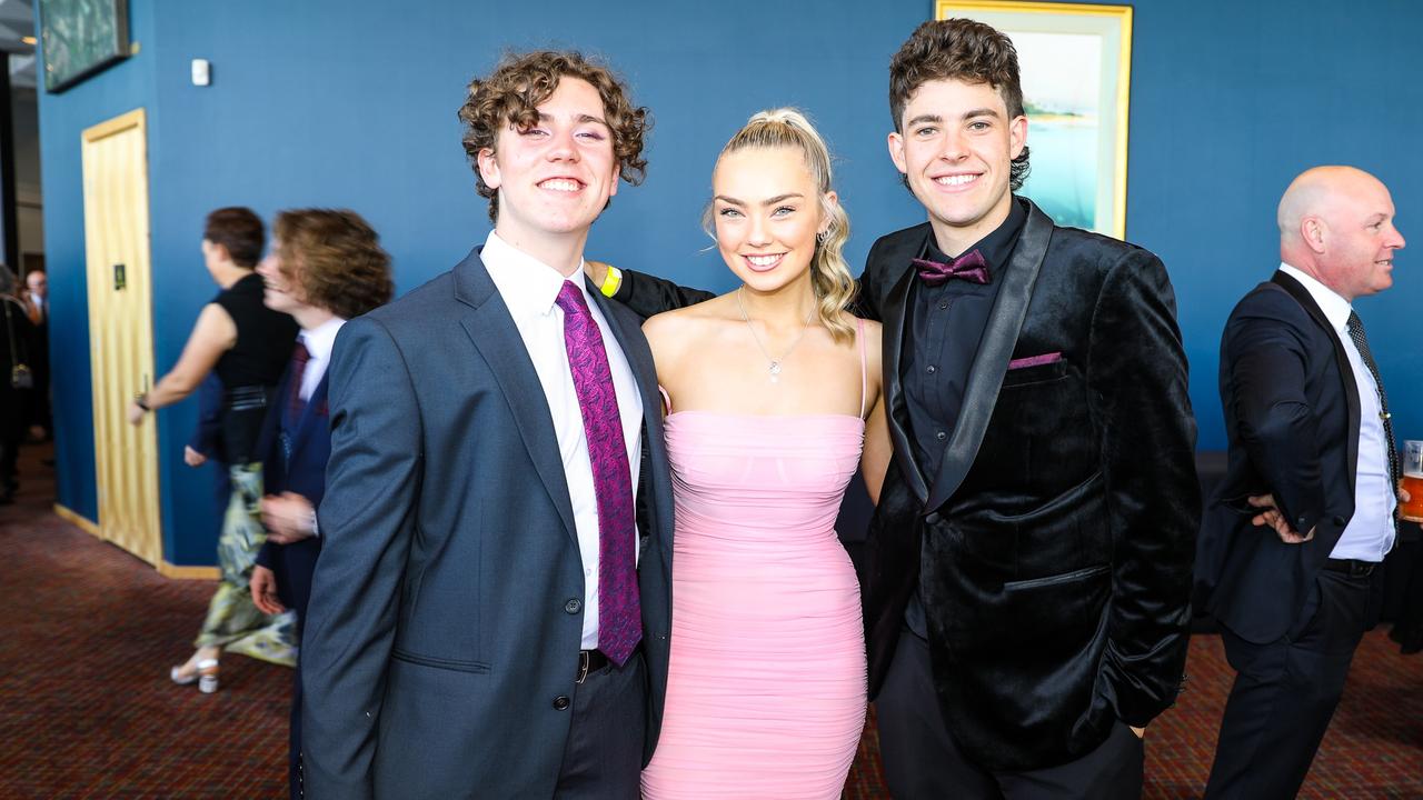 Max Baldock, Sarah Field-Westlake and Ailbe Bourke at The Hutchins School leavers dinner. Picture : Mireille Merlet