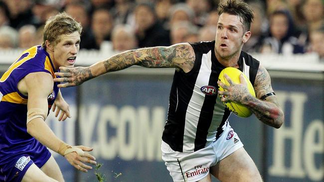 Dane Swan in full flight for the Magpies in 2012.