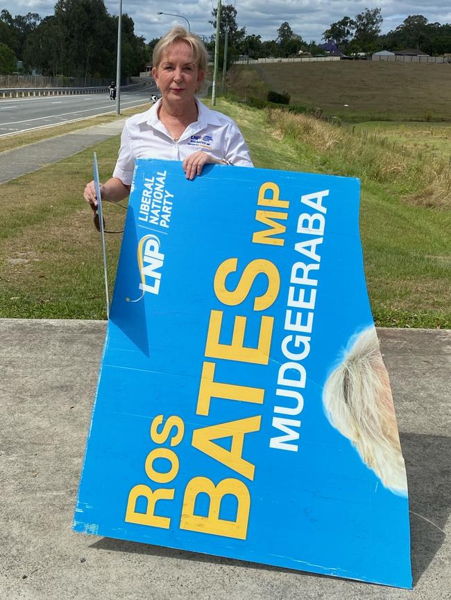 Mudgeeraba MP Ros Bates has had several campaign signs cut up and destroyed. Photo: Supplied