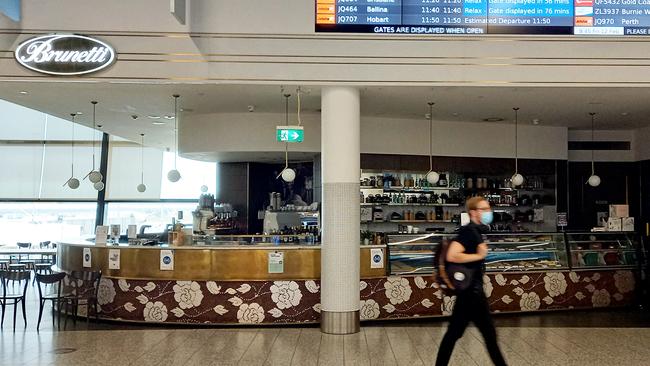 The Brunetti Cafe at Terminal 4 at Melbourne Airport has been closed after it was linked to the most recent COVID cluster. Picture: Andrew Henshaw.
