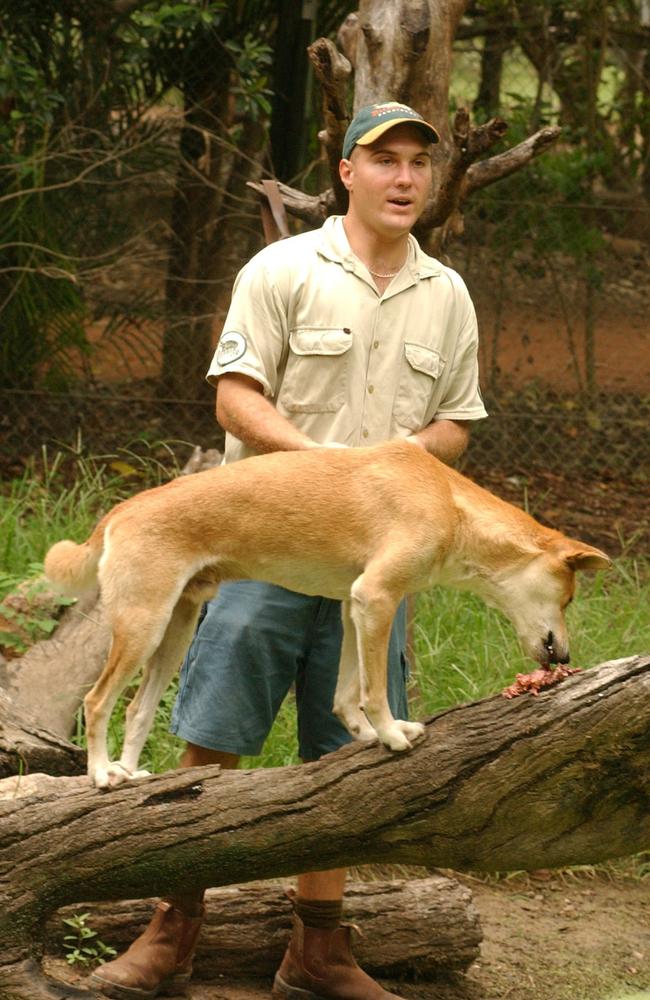 2004: Billabong Sanctuary ranger Shaun Moroney gives a talk on dingoes. Picture: Ned Kelly