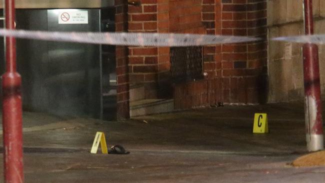 A crime scene was established in Sydney after a man was shot twice overnight. Picture: Bill Hearne